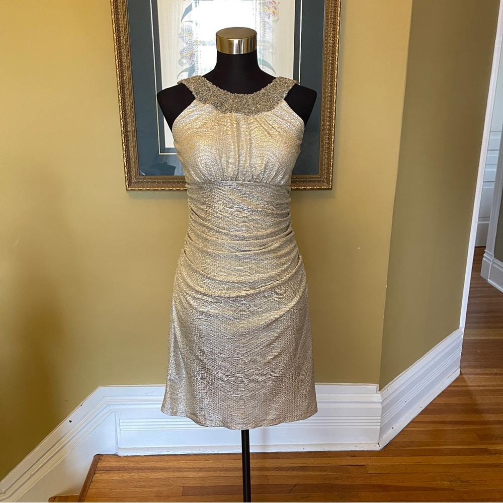 Cachet Cream Ruched Halter Mini Dress